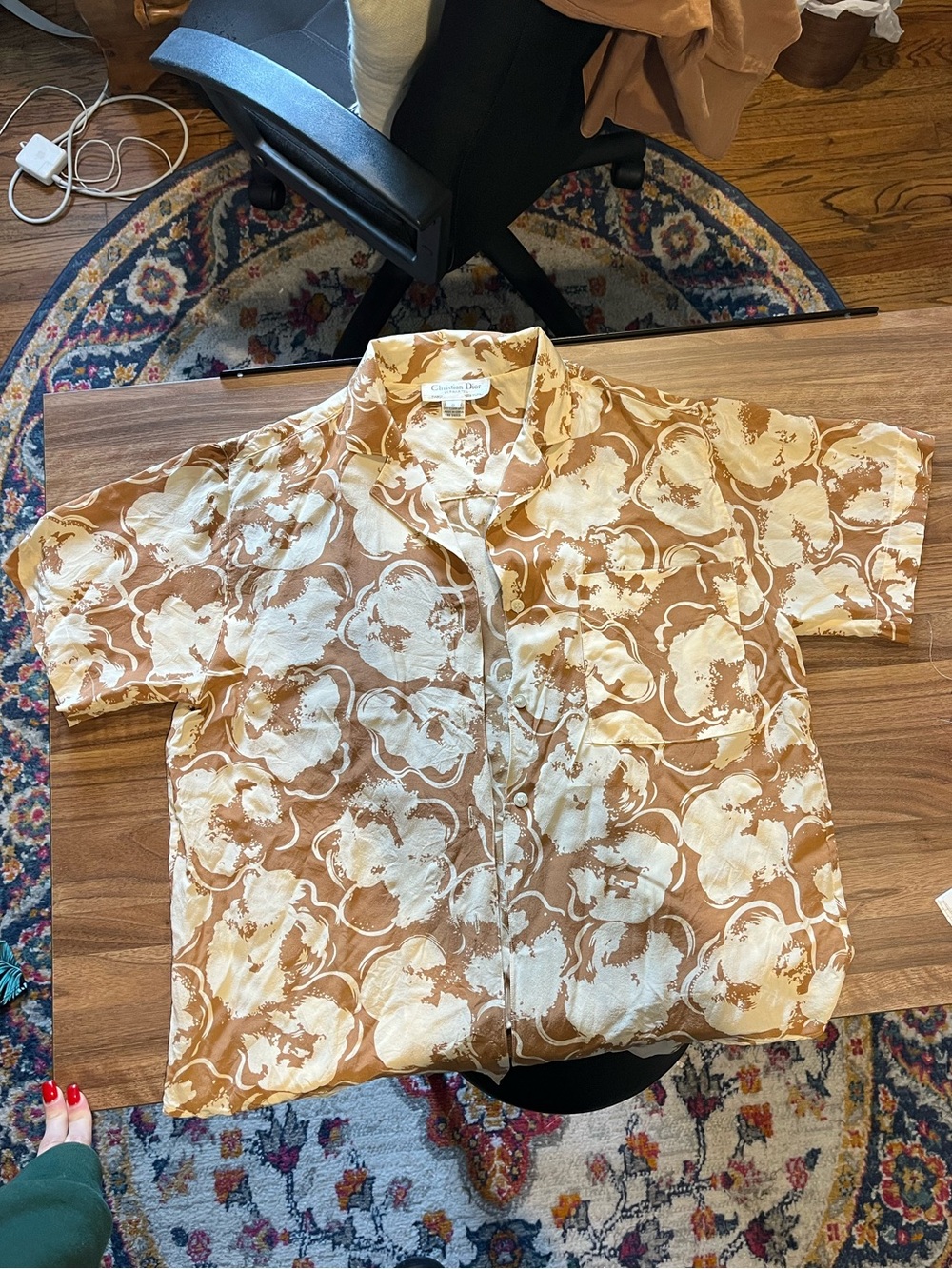 VTG Dior Brown & Cream Abstract Floral BUTTON UP